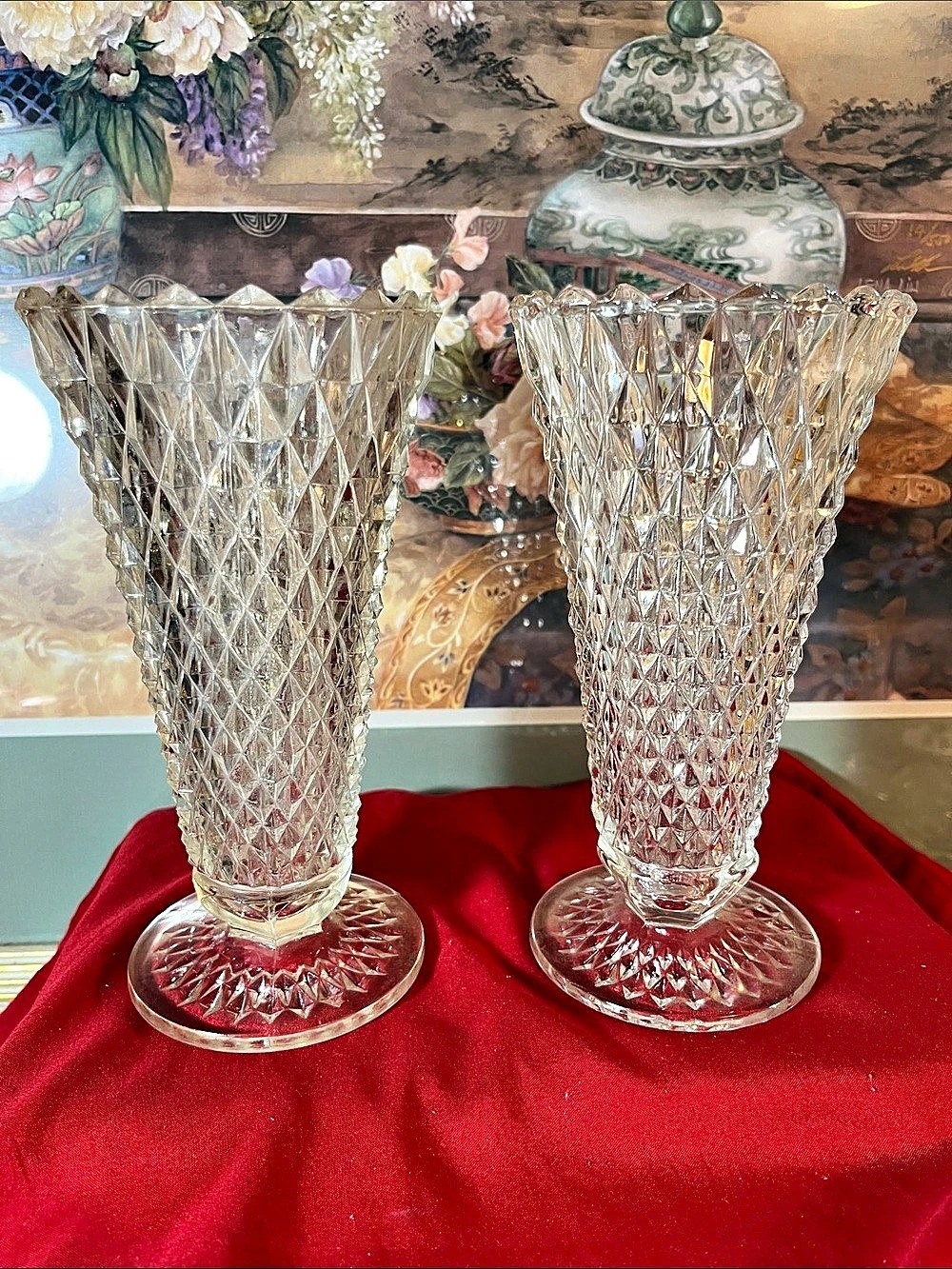 Cut Glass Pedestal Vases Clear